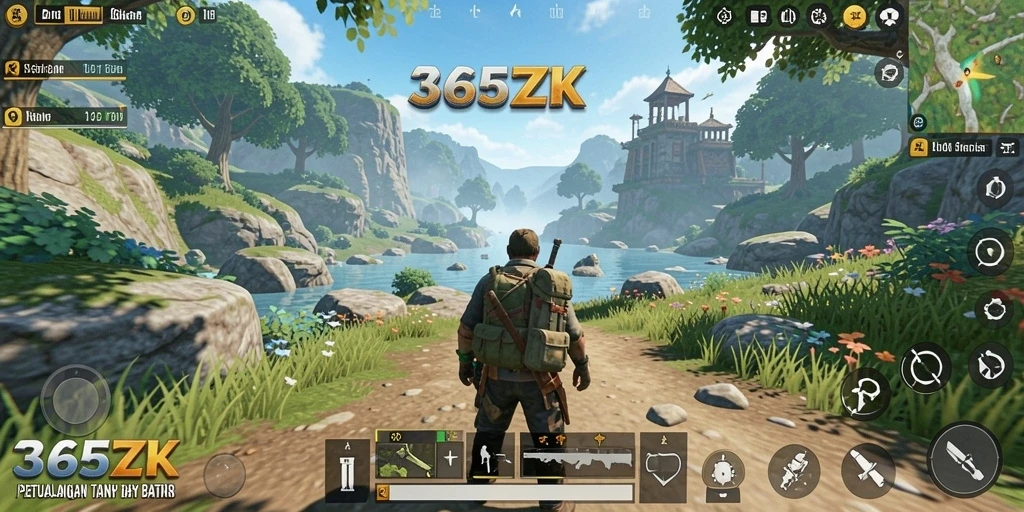 Screenshot gameplay 365ZK menunjukkan keindahan dunia terbuka yang luas.