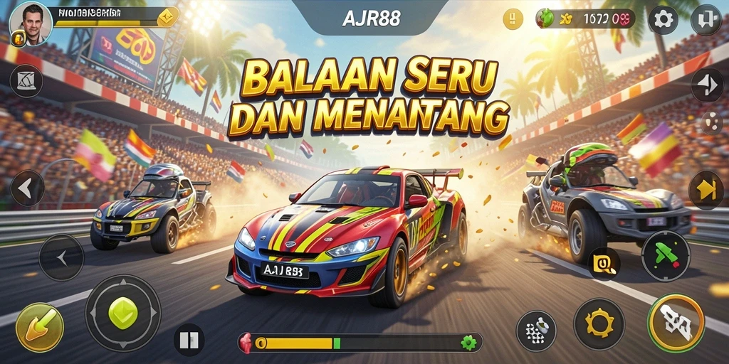 Tampilan aksi mendebarkan dalam game balap AJR88.