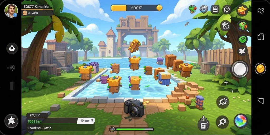 Screenshot utama menunjukkan gameplay seru dengan teka-teki warna-warni.