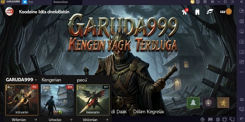 Screenshot utama GARUDA999 menunjukkan momen menakutkan saat pemain menjelajahi lokasi angker.