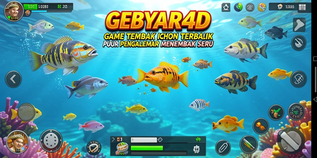 Tampilan gameplay GEBYAR4D dengan aksi tembak ikan yang mendebarkan.