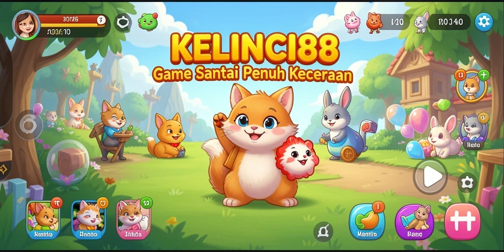 Screenshot KELINCI88 menampilkan gameplay yang penuh warna dan karakter lucu.