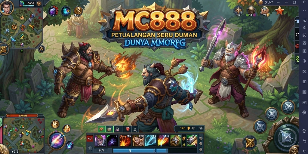 Tangkapan layar utama MC888 menampilkan aksi pertarungan seru di dunia MMORPG.
