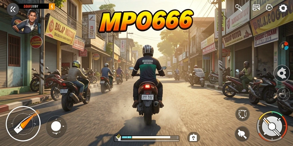 Gameplay MPO666 menampilkan aksi balap motor yang mendebarkan.
