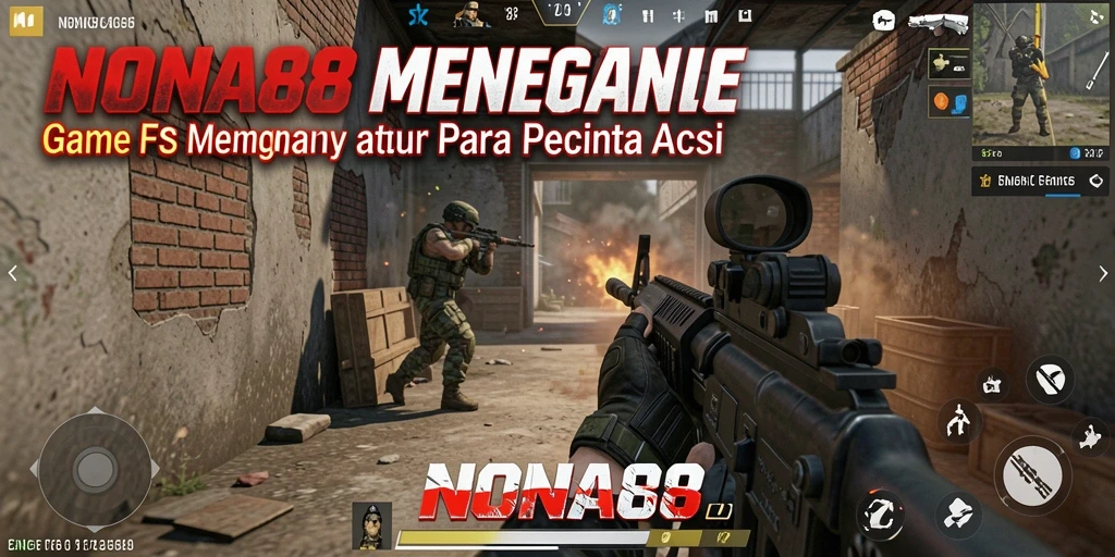 Screenshot utama NONA88 menampilkan aksi tembak-menembak yang intens.