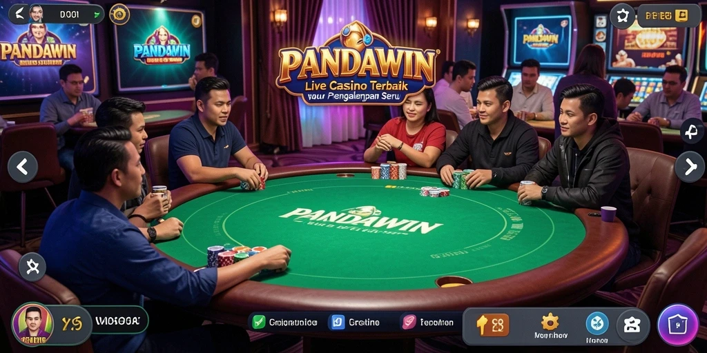 Screenshot gameplay PANDAWIN menampilkan suasana kasino yang mendebarkan.
