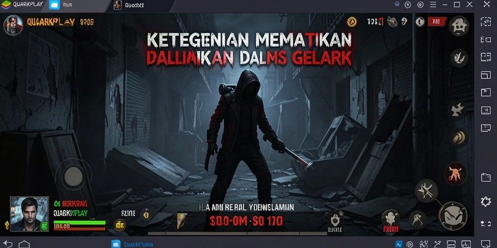 Tangkapan layar permainan QUARKPLAY menampilkan suasana gelap dan menyeramkan.
