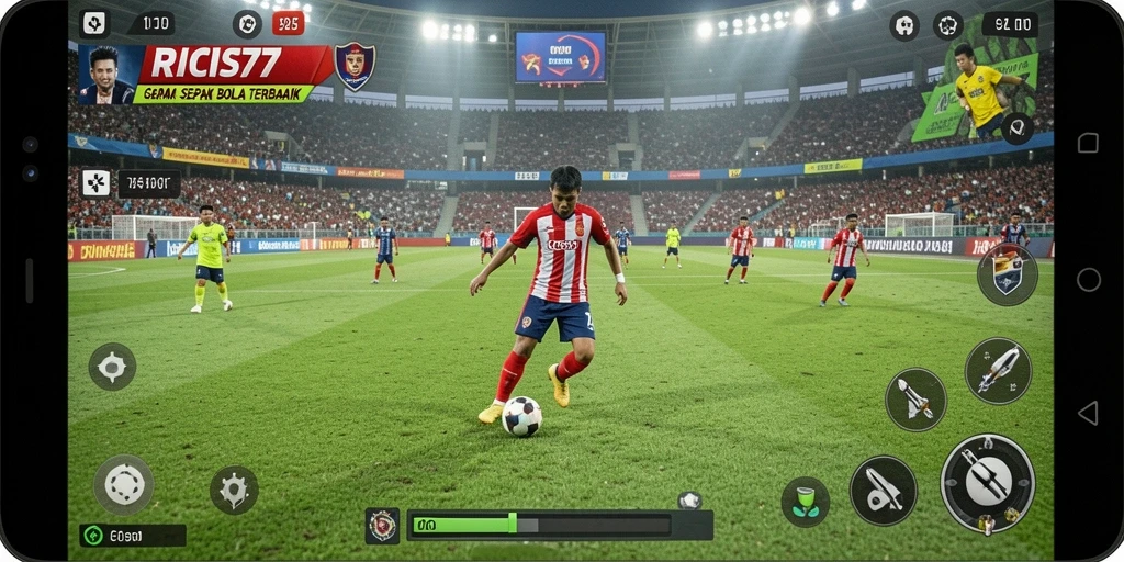 Tampilan seru dari gameplay RICIS77 dalam aksi sepak bola.