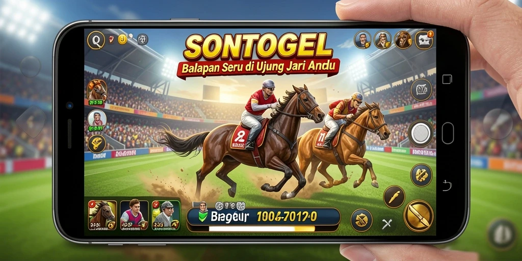 Tangkapan layar utama SONTOGEL menampilkan aksi balapan yang mendebarkan.