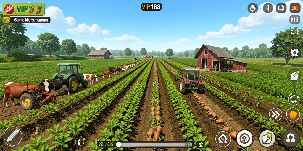 Tampilan gameplay seru dan interaktif dari <strong>VIP188</strong> dengan suasana pertanian yang asri.